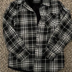 Black and Gray Plaid Button-Up Shirt